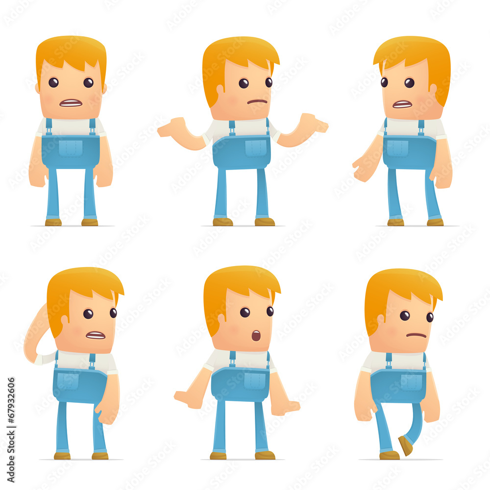 set of mechanic character in different poses set of mechanic character in different poses