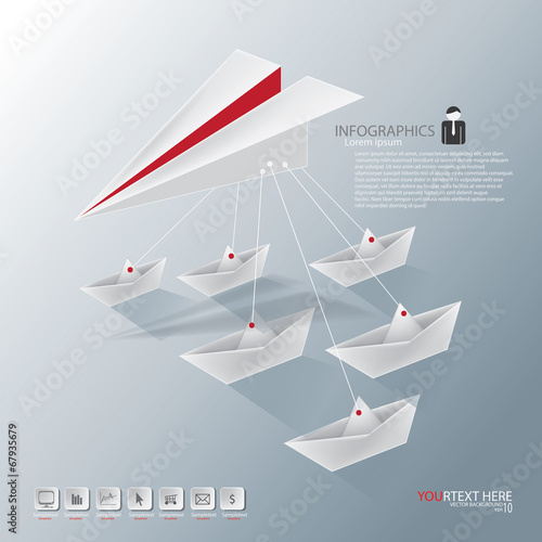 leader paper plane with boat