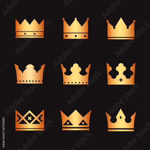 gold vector crowns on black background