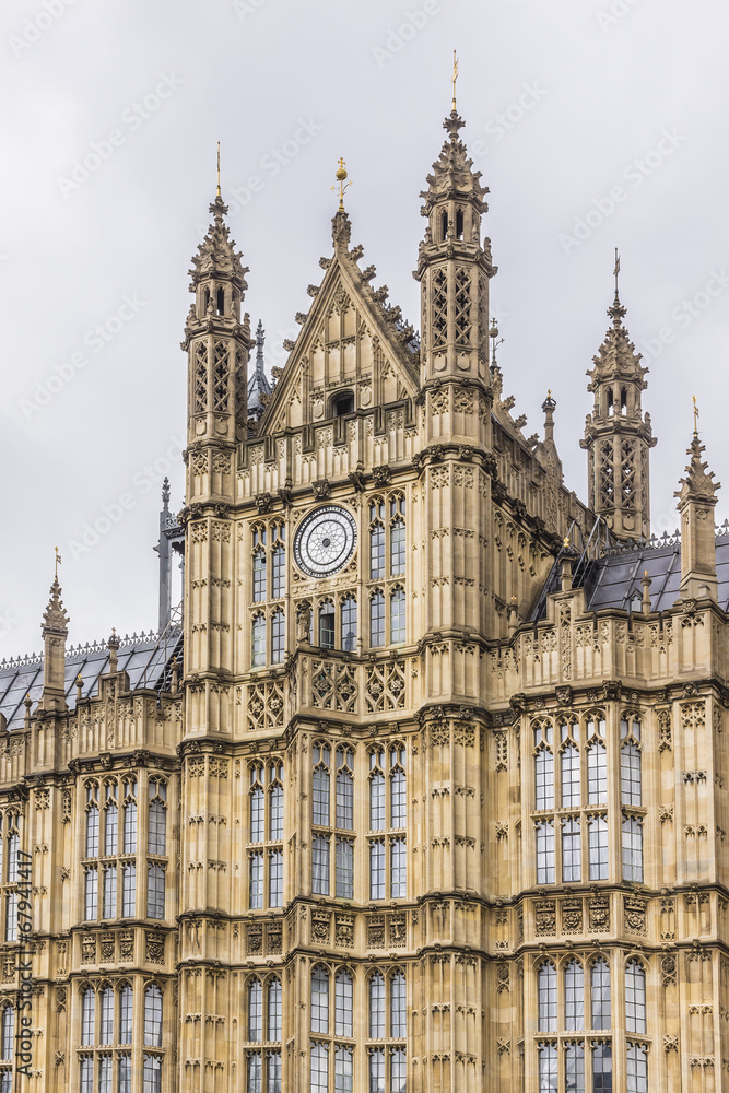 Architectural details of Palace of Westminster, London, UK