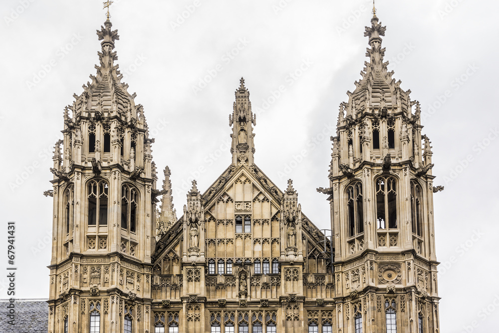 Architectural details of Palace of Westminster, London, UK
