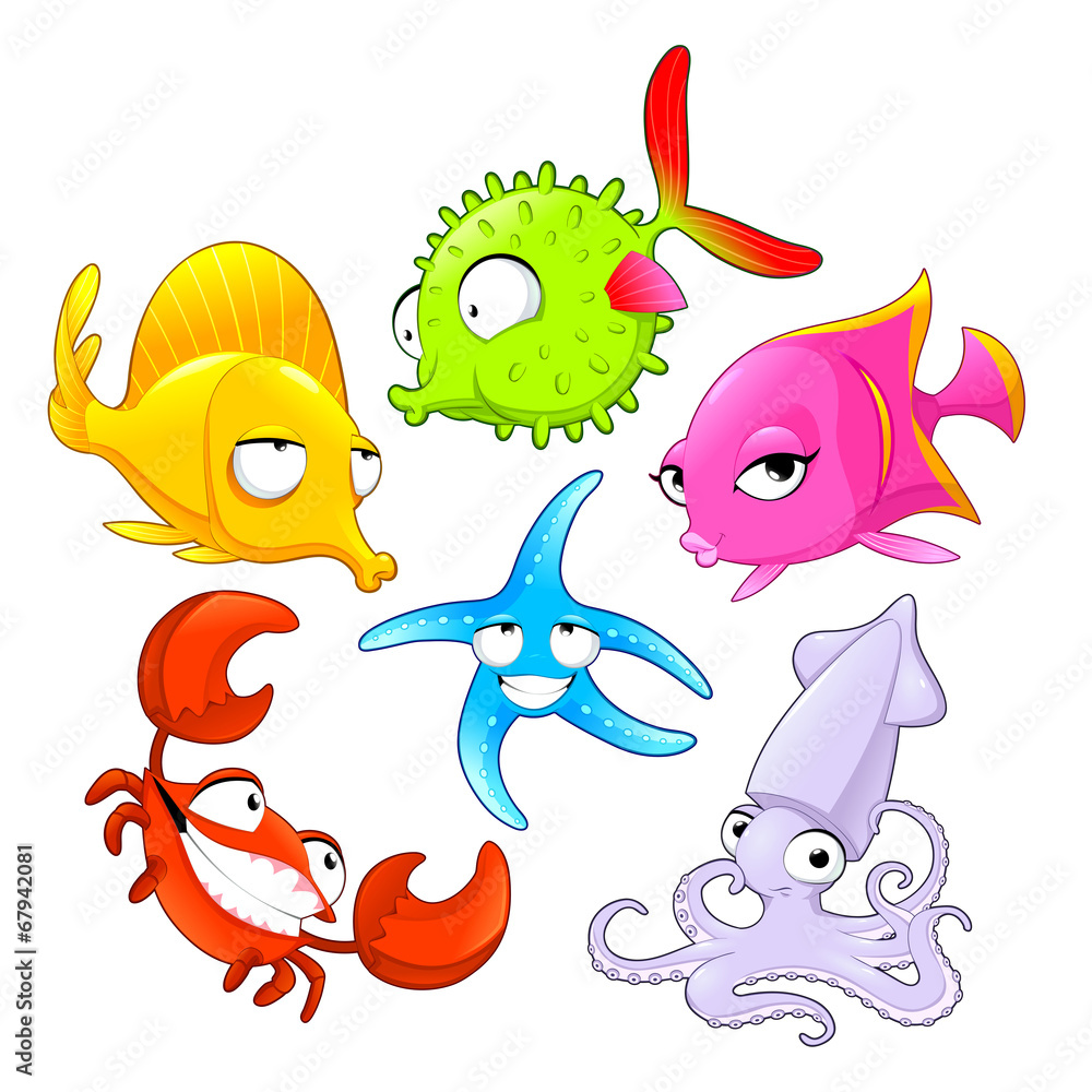Funny sea animals. Stock Vector | Adobe Stock