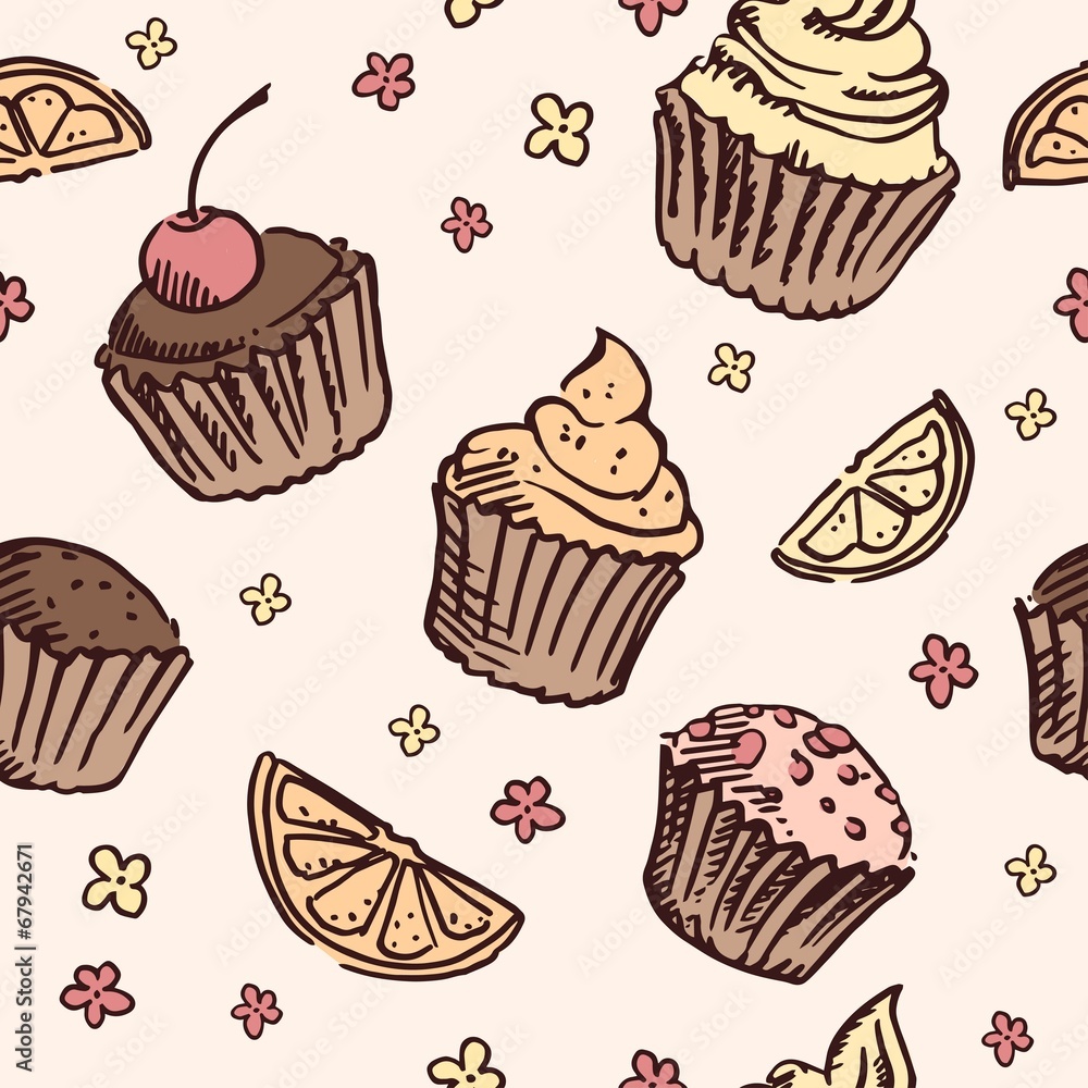 Seamless pattern sketch cupcake Seamless pattern sketch cupcake