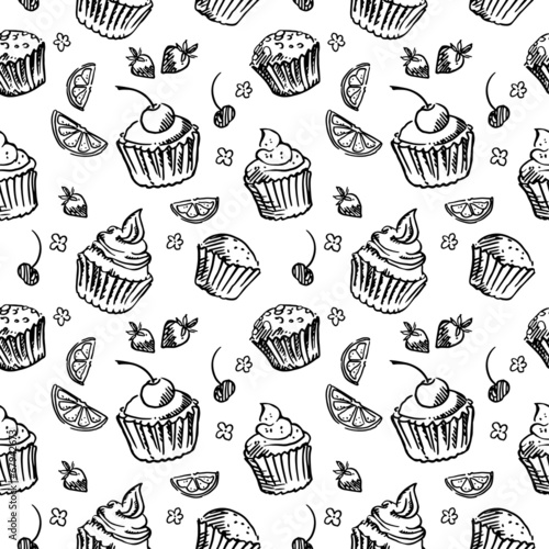 Seamless pattern sketch cupcake
