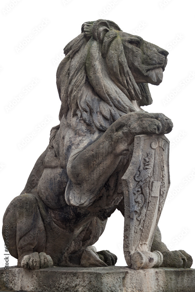 stone statue of a lion, isolated stone statue of a lion, isolated