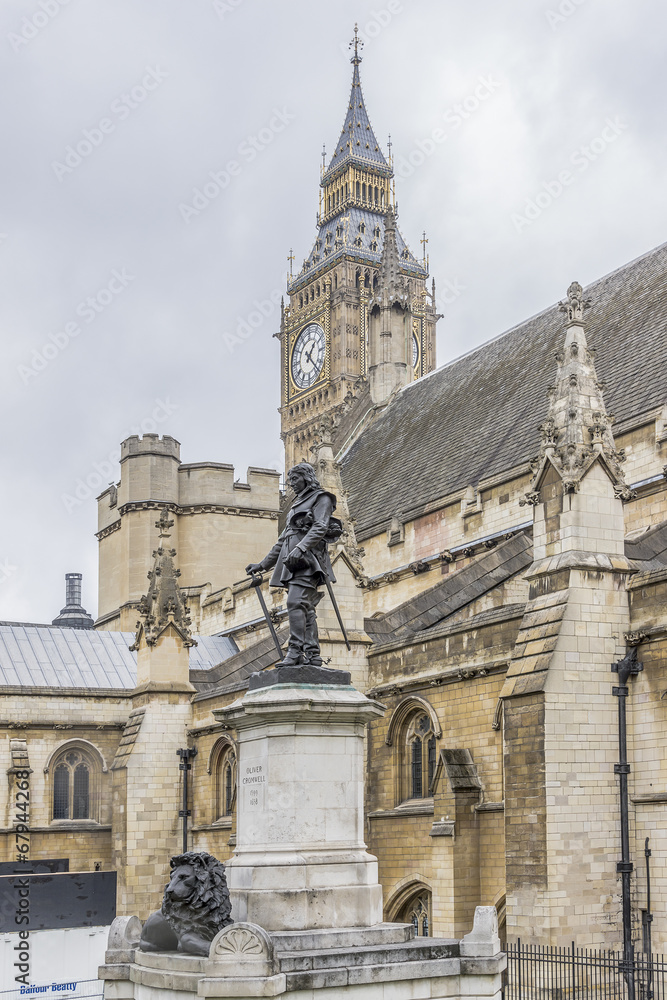 Statue of Oliver Cromwell in front of Parliament, London, UK. Statue of Oliver Cromwell in front of Parliament, London, UK.