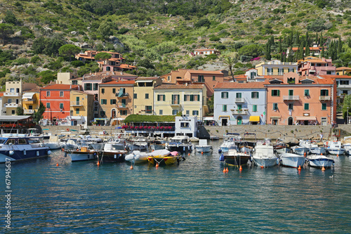 Boats in the small harbor of Giglio Island