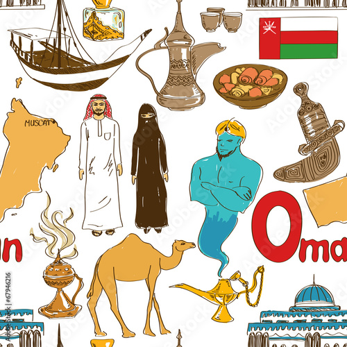Sketch Oman seamless pattern
