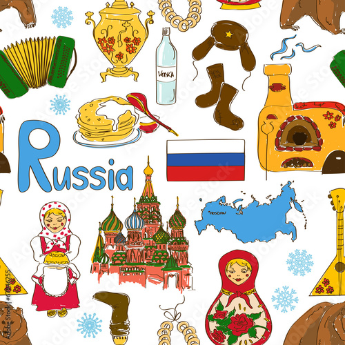 Sketch Russian seamless pattern