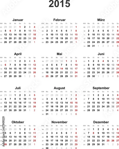 Kalender 2015 mit Feiertage Österreich