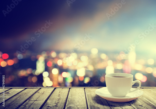 coffee on table in the night city