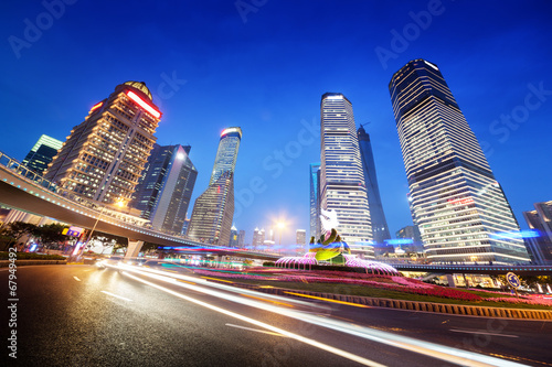 night traffic in Shanghai Lujiazui Finance centre