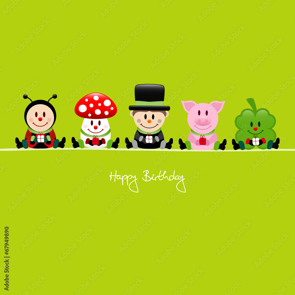 Birthday Card 5 Cartoons Gifts Green Birthday Card 5 Cartoons Gifts Green