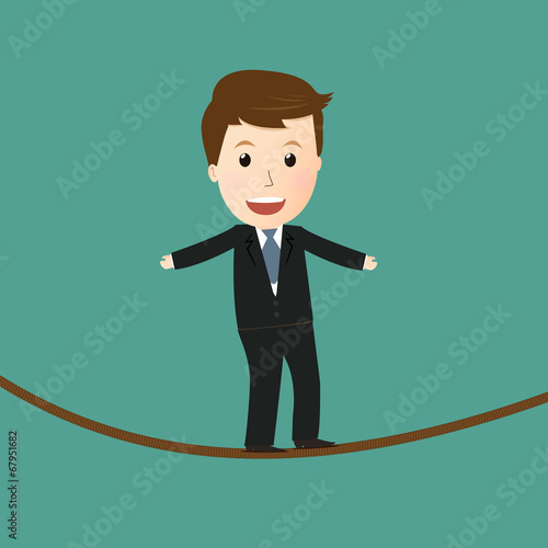 Vector of businessman walking on a high tightrope