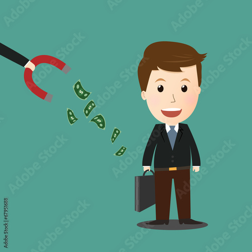 Vector of magnet steal money from businessman .concept