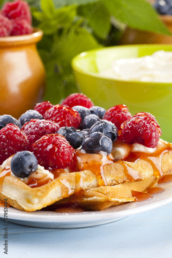 Homemade waffles with fruit Homemade waffles with fruit