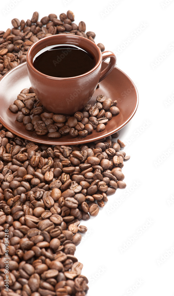 Coffee cup and beans on a white background Coffee cup and beans on a white background