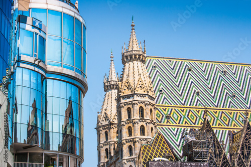 Haas Haus with St. Stephen's Cathedral in Vienna, Austria