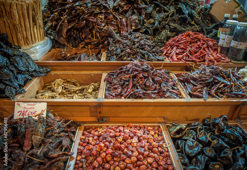 Photography Choice of dried chili in Oaxaca market, Mexico