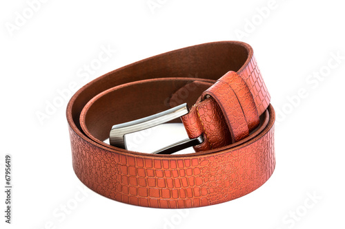 brown leather belt on white background