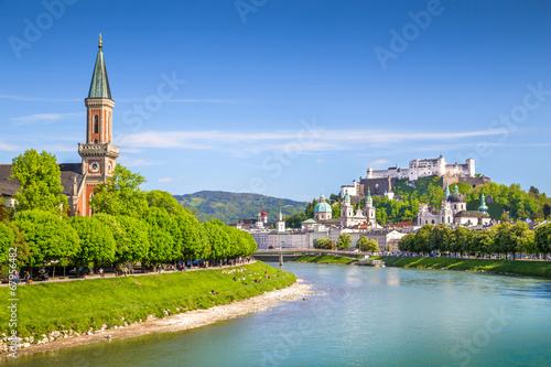 Salzburg skyline with Salzach river in spring, Austria