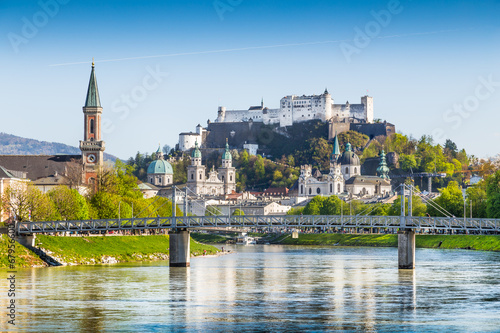Salzburg skyline with river Salzach in summer, Austria