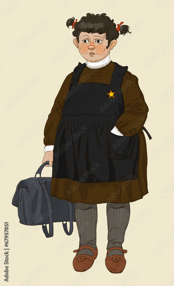 Советская школьница в школьной форме с портфелем ilustração do Stock ...