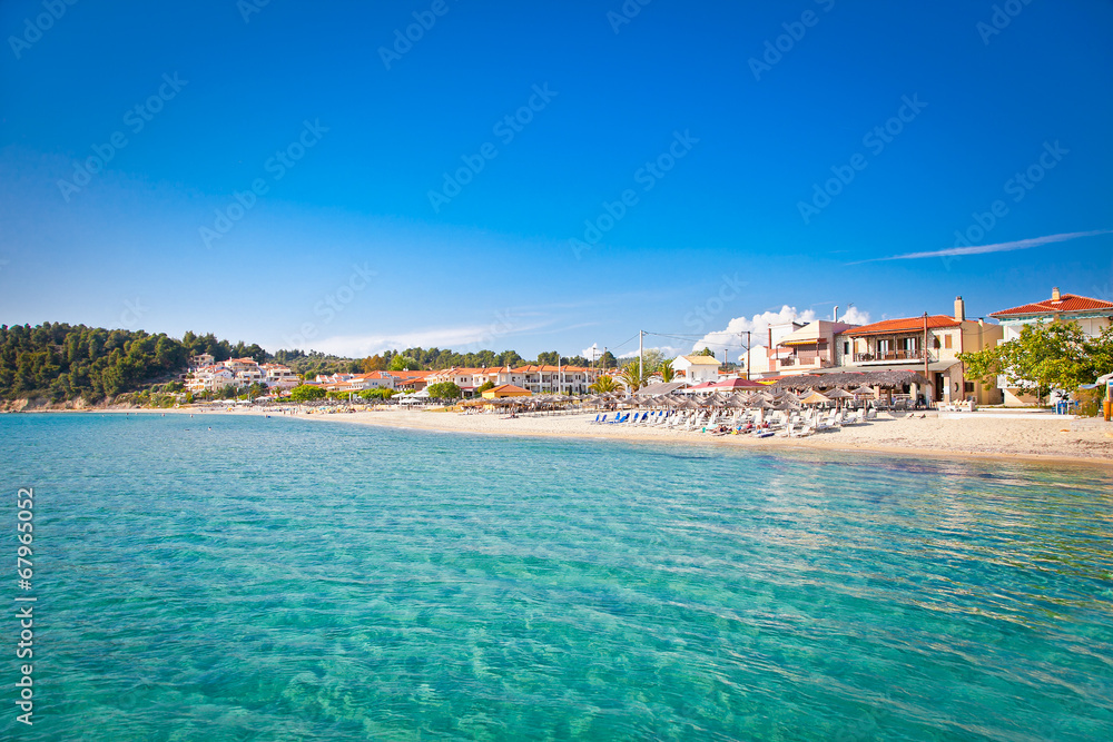 Sivri sand beach on Kassandra peninsula,  Greece.