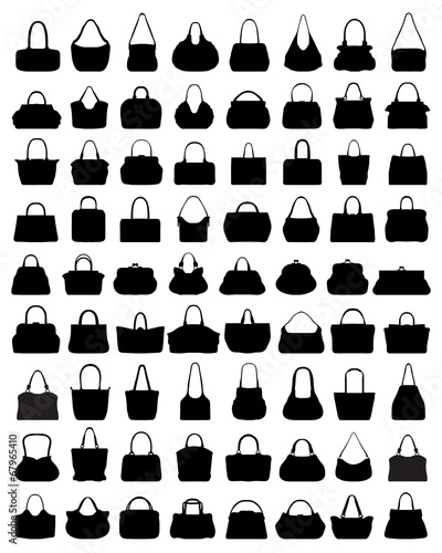 Black silhouettes of women's handbags, vector illustration