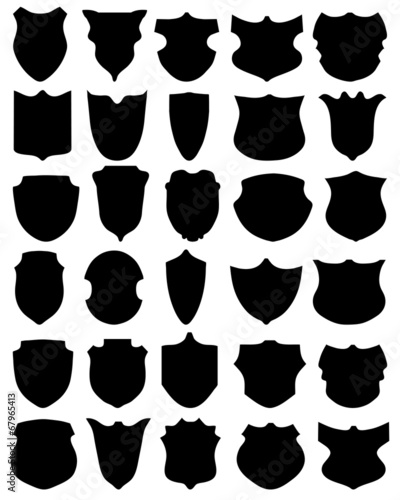 Black silhouettes of shields on a white background 2, vector