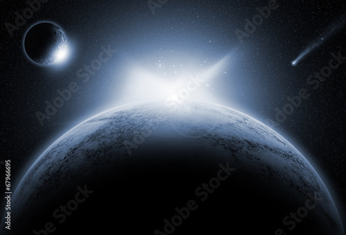 Fototapeta Naklejka Na Ścianę i Meble -  Space background with fictional planets