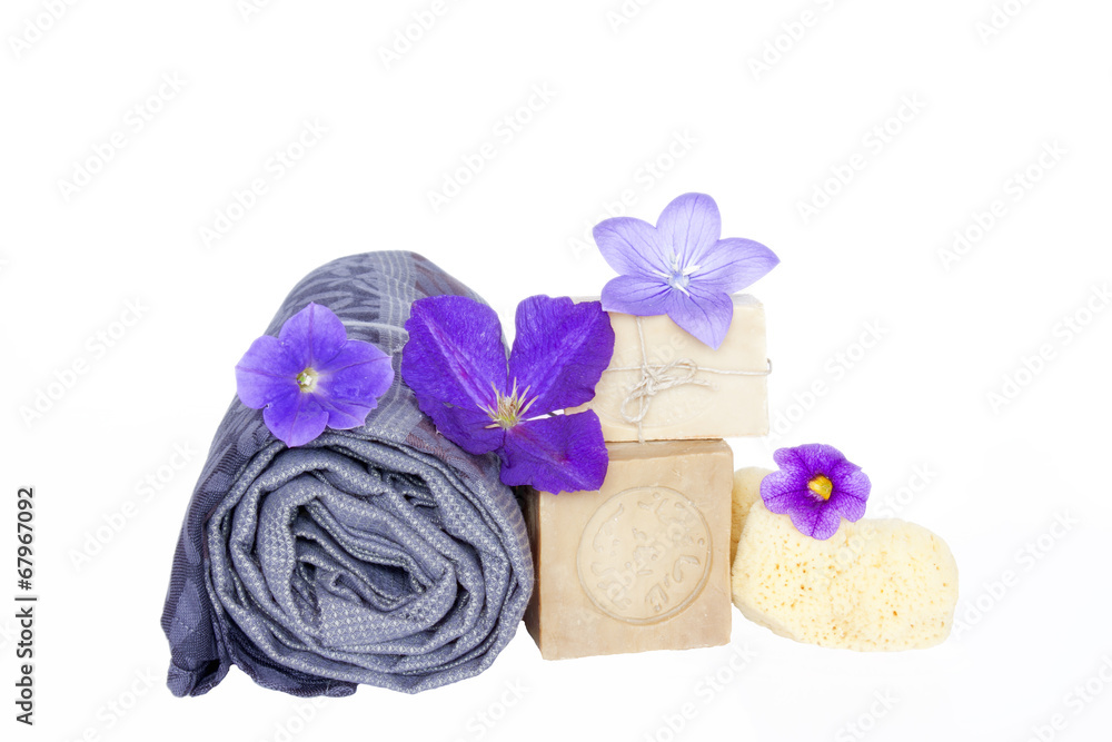 Natural care.Bath background.Vegetal soaps and sponge. Natural care.Bath background.Vegetal soaps and sponge.