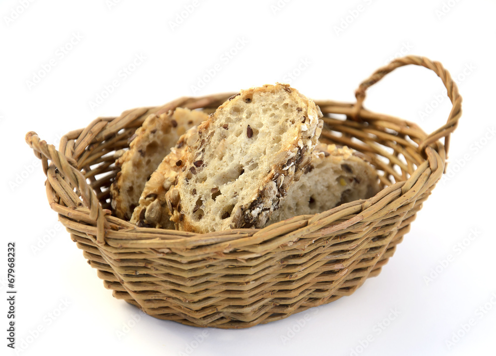 Slices of grain bread in basket Slices of grain bread in basket