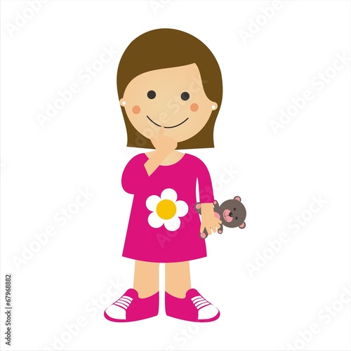 Niña con un oso de peluche. Ilustración vectorial