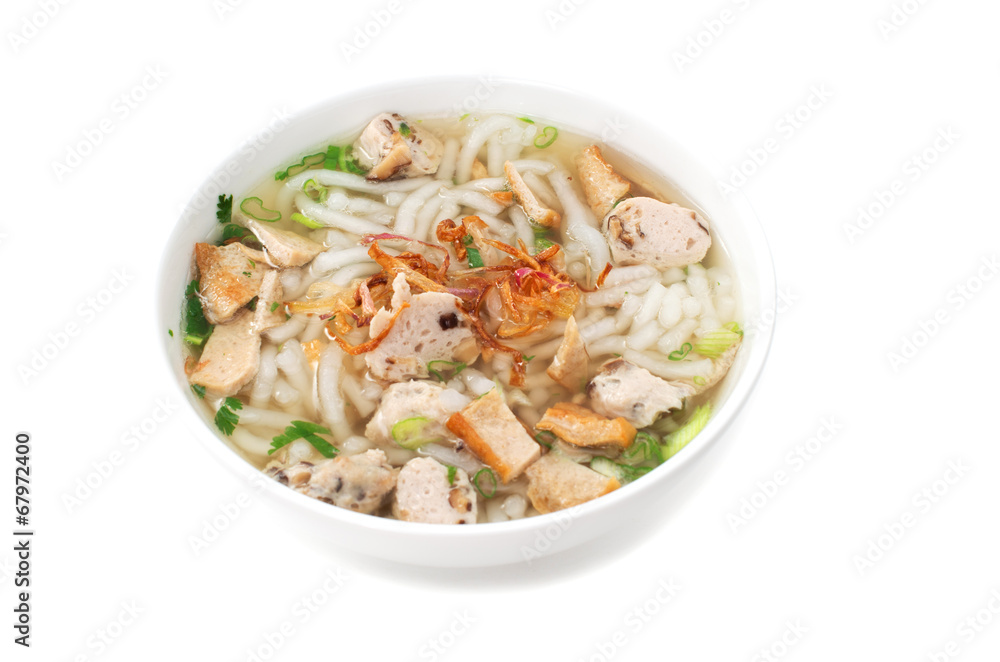 Banh Canh, Vietnamese traditional soup with big rice noodles Banh Canh, Vietnamese traditional soup with big rice noodles