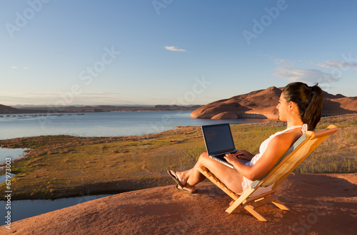 Computer and Girl at Lake Powell