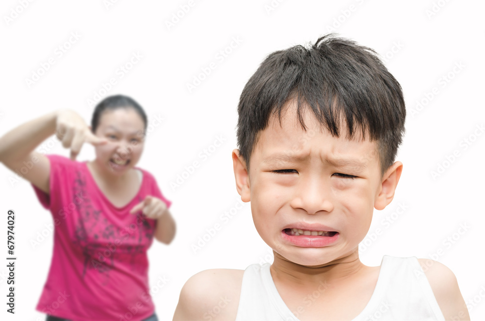 Little Asian boy being Scolded by his mother Little Asian boy being Scolded by his mother