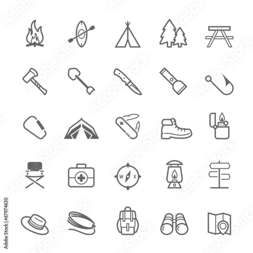 Set of Outline stroke Camping icon