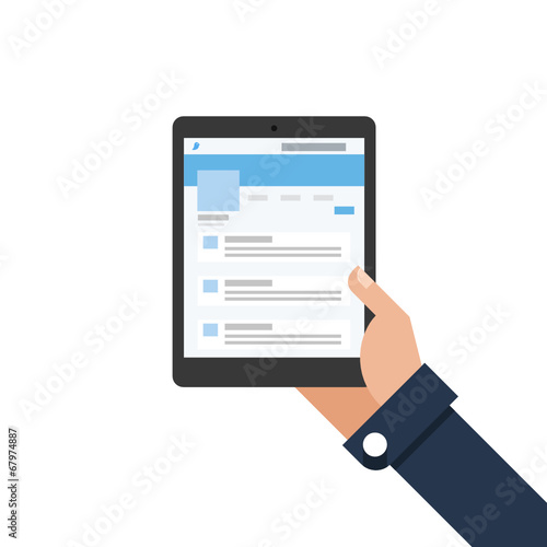 Businessman holding tablet Microblogging