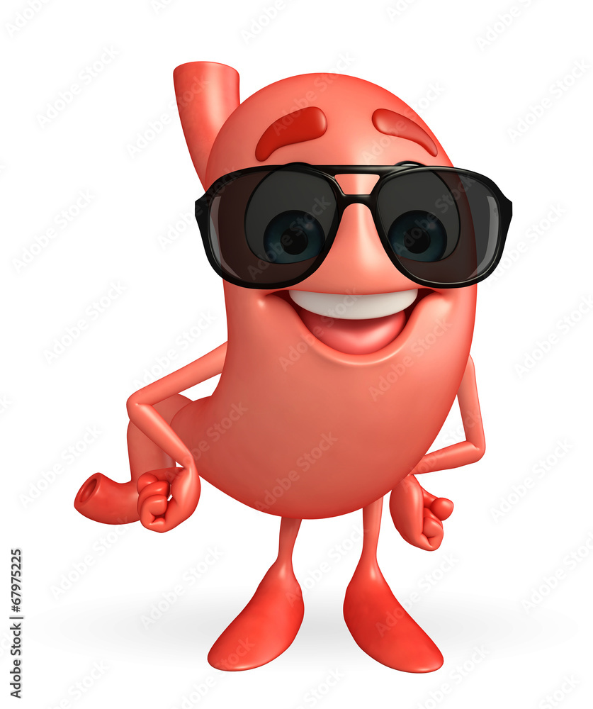 Cartoon Character of stomach with sun glasse Cartoon Character of stomach with sun glasse