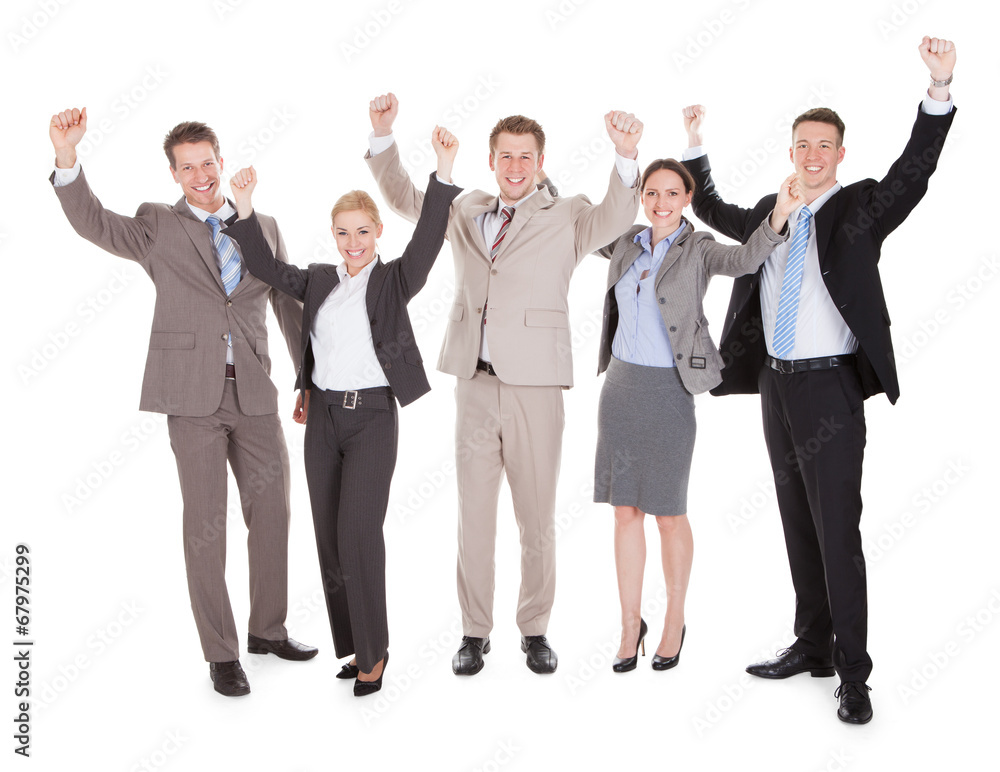 Excited Business People Cheering Over White Background Excited Business People Cheering Over White Background