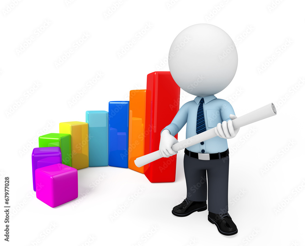 Young service man with business graph Young service man with business graph