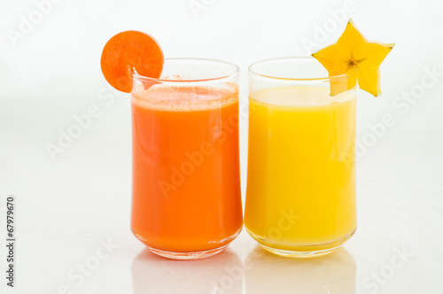 Fruit and vegetable juice on white