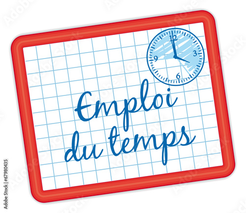 Emploi du temps. icône ardoise rouge feutre bleu.