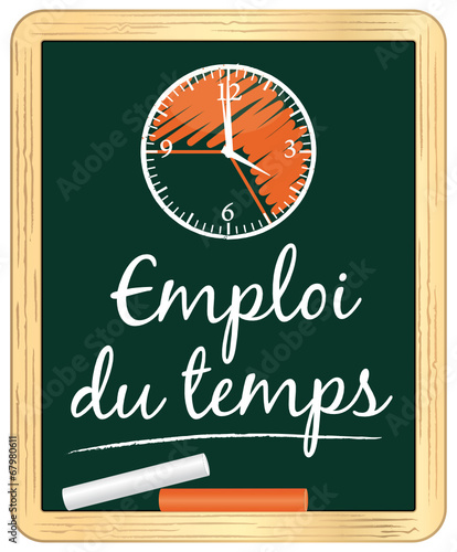 Emploi du temps. Ardoise craie blanche et orange.