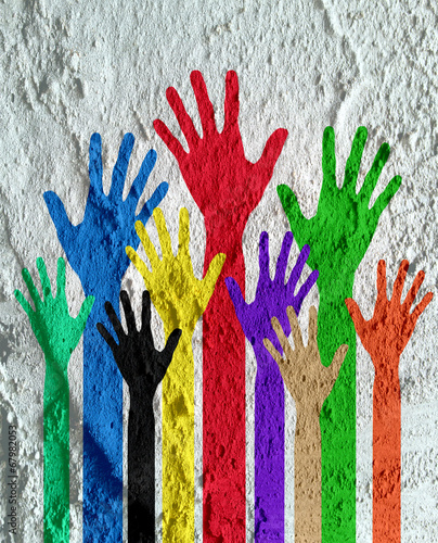 colorful silhouette hands on Cement wall texture background desi