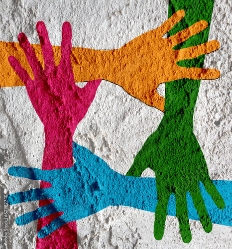 colorful silhouette hands on Cement wall texture background desi