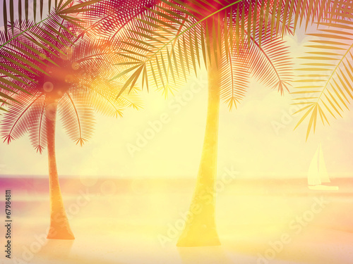 Vintage poster of tropical beach.