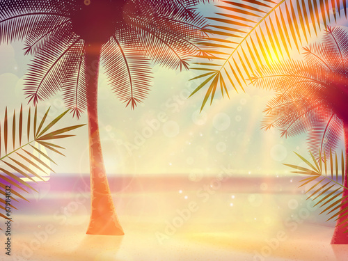 Vintage poster of tropical beach.