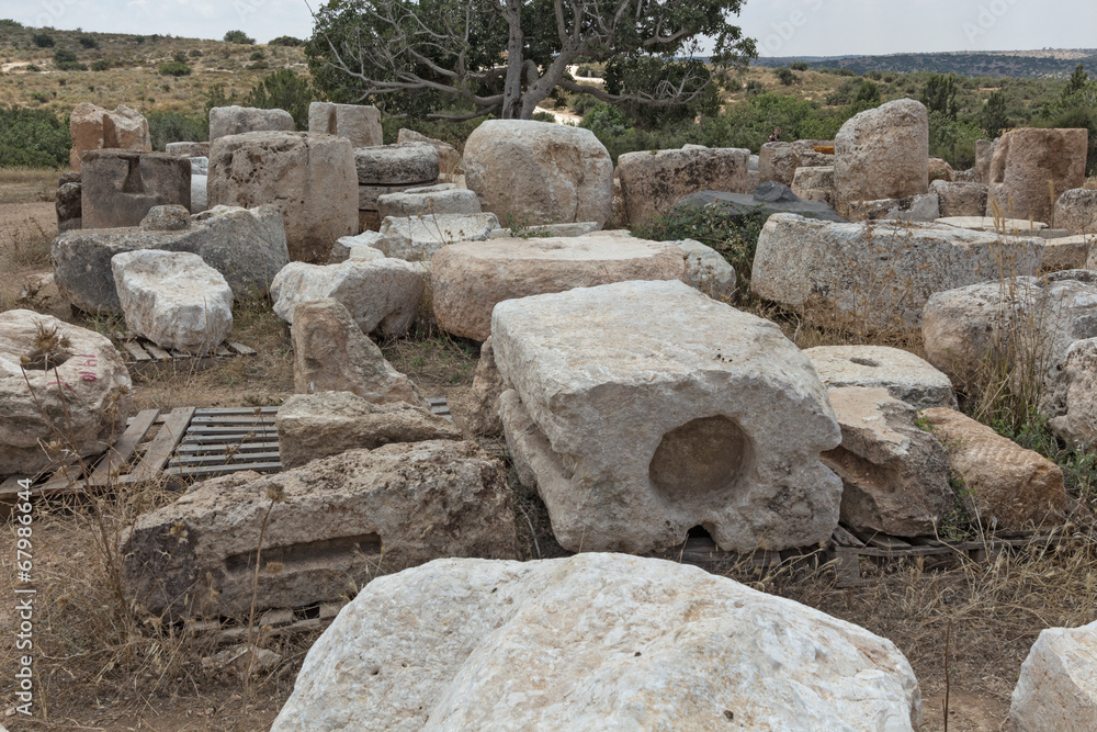 Elements of ancient architecture from excavations in Israel.